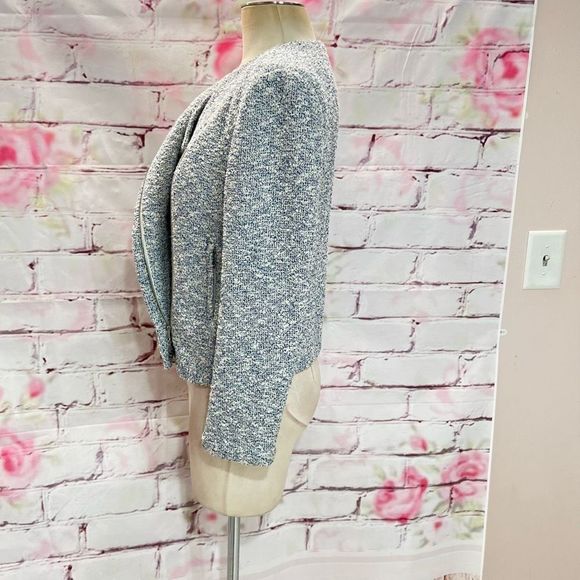 Joie Women's Hidden Zip-Up Tweed Long Sleeve Blue / White Moto Jacket Size L - Picture 9 of 13